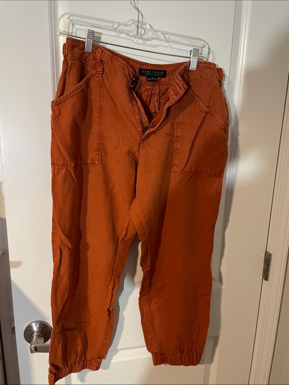 Sanctuary Women’s Burnt Orange Cargo Pants with Elastic Cuffs